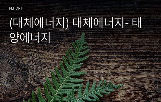 (대체에너지) 대체에너지- 태양에너지