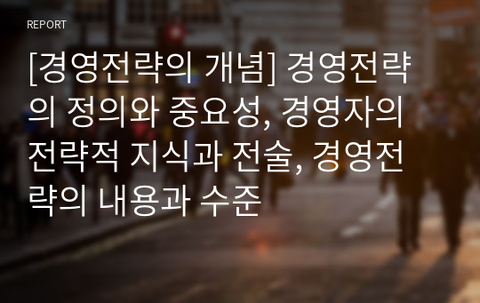 [경영전략의 개념] 경영전략의 정의와 중요성, 경영자의 전략적 지식과 전술, 경영전략의 내용과 수준