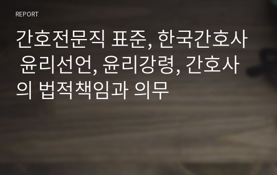 간호전문직 표준, 한국간호사 윤리선언, 윤리강령, 간호사의 법적책임과 의무