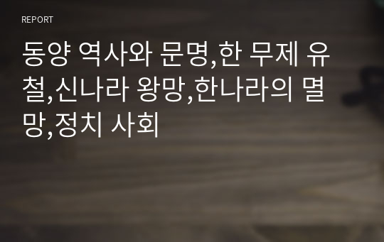 동양 역사와 문명,한 무제 유철,신나라 왕망,한나라의 멸망,정치 사회