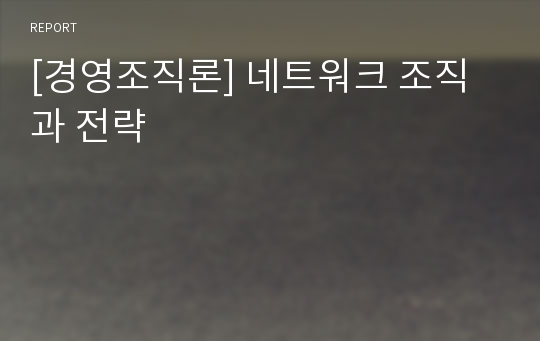 [경영조직론] 네트워크 조직과 전략