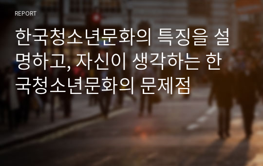 한국청소년문화의 특징을 설명하고, 자신이 생각하는 한국청소년문화의 문제점