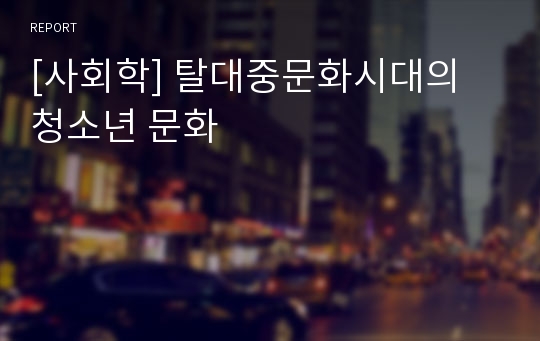 [사회학] 탈대중문화시대의 청소년 문화