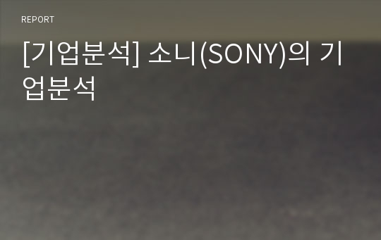 [기업분석] 소니(SONY)의 기업분석