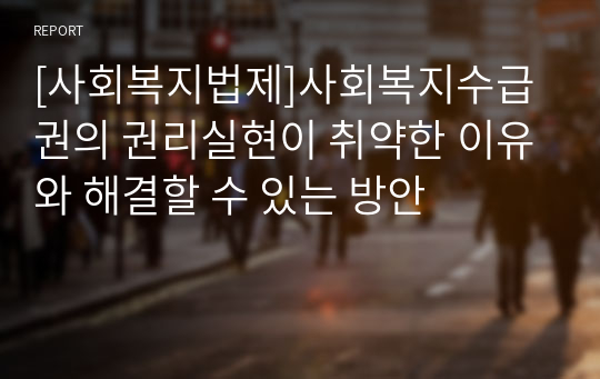 [사회복지법제]사회복지수급권의 권리실현이 취약한 이유와 해결할 수 있는 방안