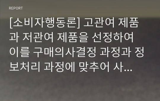 [소비자행동론] 고관여 제품과 저관여 제품을 선정하여 이를 구매의사결정 과정과 정보처리 과정에 맞추어 사례를 개발함