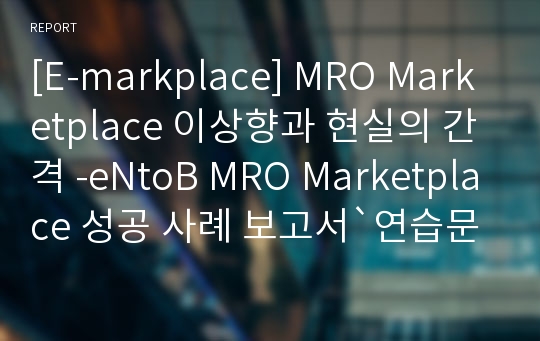 [E-markplace] MRO Marketplace 이상향과 현실의 간격 -eNtoB MRO Marketplace 성공 사례 보고서`연습문제`