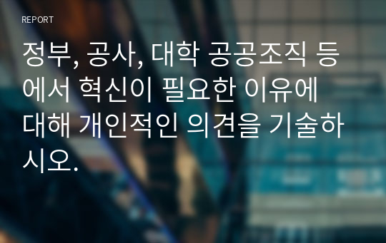 정부, 공사, 대학 공공조직 등에서 혁신이 필요한 이유에 대해 개인적인 의견을 기술하시오.