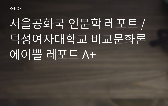 서울공화국 인문학 레포트 / 덕성여자대학교 비교문화론 에이쁠 레포트 A+