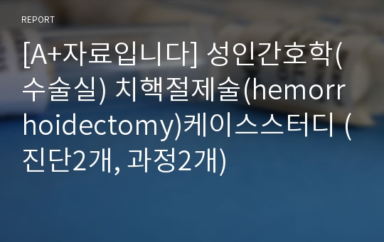 [A+자료입니다] 성인간호학(수술실) 치핵절제술(hemorrhoidectomy)케이스스터디 (진단2개, 과정2개)