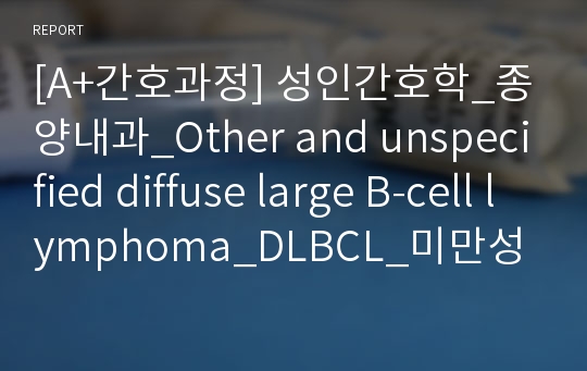 [A+간호과정] 성인간호학_종양내과_Other and unspecified diffuse large B-cell lymphoma_DLBCL_미만성거대 B세포 림프종_실습_case study_간호과정 4개