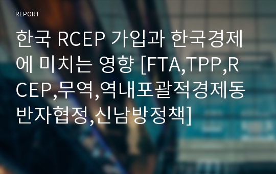 한국 RCEP 가입과 한국경제에 미치는 영향 [FTA,TPP,RCEP,무역,역내포괄적경제동반자협정,신남방정책]