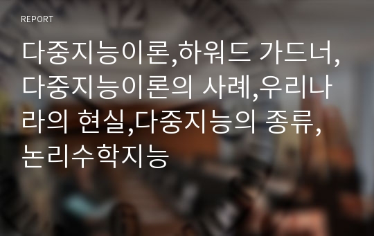 다중지능이론,하워드 가드너,다중지능이론의 사례,우리나라의 현실,다중지능의 종류,논리수학지능