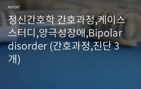 정신간호학 간호과정,케이스스터디,양극성장애,Bipolar disorder (간호과정,진단 3개)