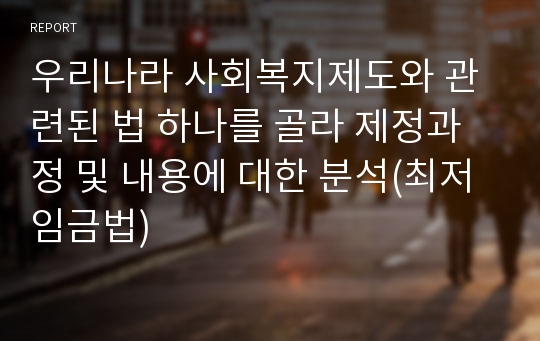 우리나라 사회복지제도와 관련된 법 하나를 골라 제정과정 및 내용에 대한 분석(최저임금법)