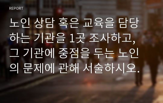 노인 상담 혹은 교육을 담당하는 기관을 1곳 조사하고, 그 기관에 중점을 두는 노인의 문제에 관해 서술하시오.