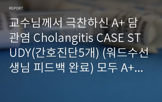 교수님께서 극찬하신 A+ 담관염 Cholangitis CASE STUDY(간호진단5개) (워드수선생님 피드백 완료) 모두 A+ 맞읍시다