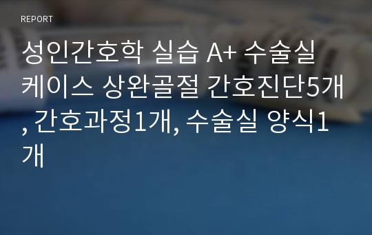 성인간호학 실습 A+ 수술실 케이스 상완골절 간호진단5개, 간호과정1개, 수술실 양식1개