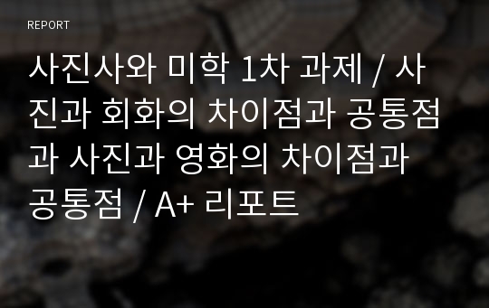 사진사와 미학 1차 과제 / 사진과 회화의 차이점과 공통점과 사진과 영화의 차이점과 공통점 / A+ 리포트