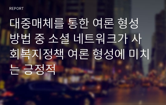 대중매체를 통한 여론 형성 방법 중 소셜 네트워크가 사회복지정책 여론 형성에 미치는 긍정적