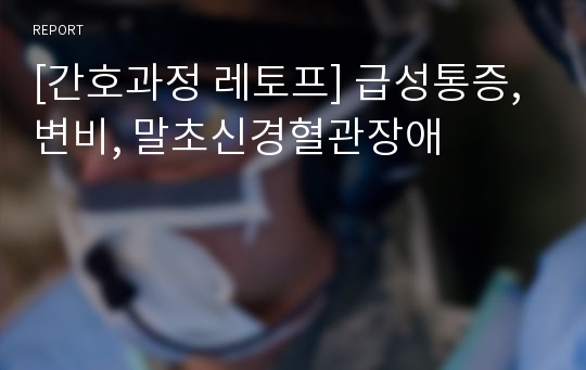 [간호과정 레포트] 급성통증, 변비, 말초신경혈관장애