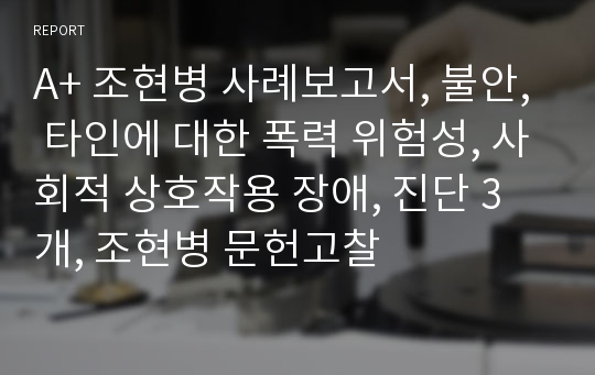 A+ 조현병 사례보고서, 불안, 타인에 대한 폭력 위험성, 사회적 상호작용 장애, 진단 3개, 조현병 문헌고찰