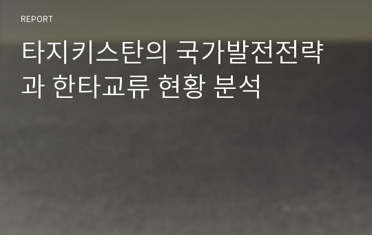 타지키스탄의 국가발전전략과 한타교류 현황 분석