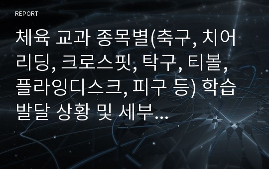 체육 교과 종목별(축구, 치어리딩, 크로스핏, 탁구, 티볼, 플라잉디스크, 피구 등) 학습 발달 상황 및 세부 능력 특기 사항 - 사상 초유의 코로나 장기 미출석 원격 수업 시기에 더욱 변별력과 비중이 커지며 심사위원들의 눈길을 끄는 학교생활기록부 예시글 - 학생부 종합전형 심사관님들의 시선과 주목을 끄는 탁월한 글