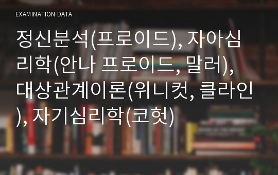 정신분석(프로이드), 자아심리학(안나 프로이드, 말러), 대상관계이론(위니컷, 클라인), 자기심리학(코헛)