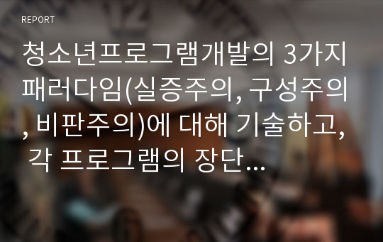 청소년프로그램개발의 3가지 패러다임(실증주의, 구성주의, 비판주의)에 대해 기술하고, 각 프로그램의 장단점을 비교