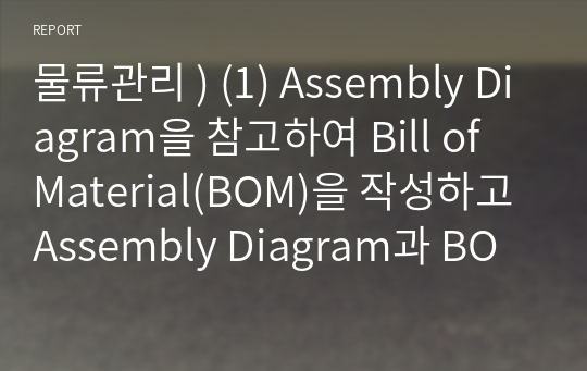 물류관리 ) (1) Assembly Diagram을 참고하여 Bill of Material(BOM)을 작성하고 Assembly Diagram과 BOM의 관계를 설명하시오 외 2건