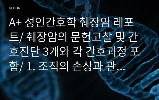 A+ 성인간호학 췌장암 레포트/ 췌장암의 문헌고찰 및 간호진단 3개와 각 간호과정 포함/ 1. 조직의 손상과 관련된 만성통증 / 2. 식이 소화와 관련된 영양불균형 / 3. 지식부족과 관련된 불안