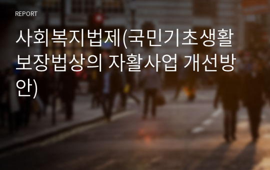 사회복지법제(국민기초생활 보장법상의 자활사업 개선방안)