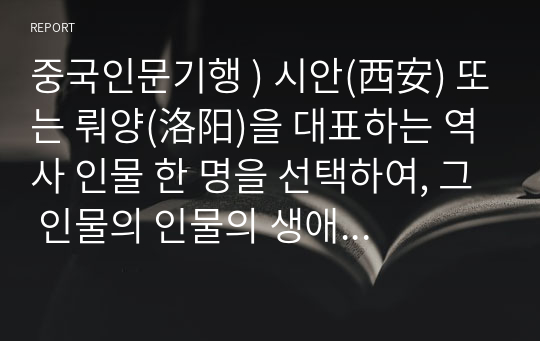 중국인문기행 ) 시안(西安) 또는 뤄양(洛阳)을 대표하는 역사 인물 한 명을 선택하여, 그 인물의 인물의 생애, 업적, 평가 등을 서술하세요.