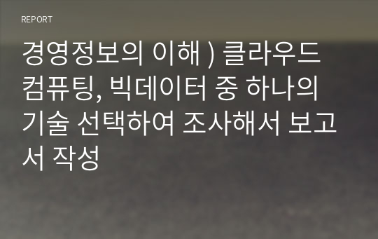 경영정보의 이해 ) 클라우드 컴퓨팅, 빅데이터 중 하나의 기술 선택하여 조사해서 보고서 작성