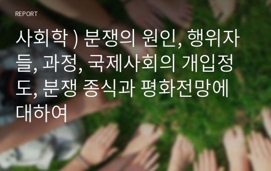 사회학 ) 분쟁의 원인, 행위자들, 과정, 국제사회의 개입정도, 분쟁 종식과 평화전망에 대하여