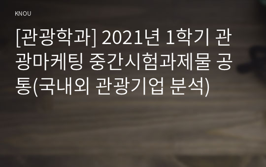 [관광학과] 2021년 1학기 관광마케팅 중간시험과제물 공통(국내외 관광기업 분석)