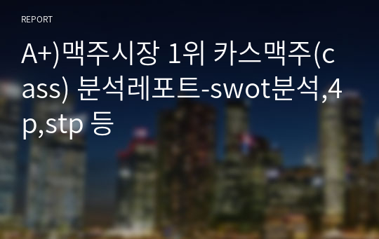 A+)맥주시장 1위 카스맥주(cass) 분석레포트-swot분석,4p,stp 등