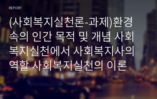 환경 속의 인간 목적 및 개념과 사회복지사의 역할 사회복지실천의 이론(사회복지실천론)