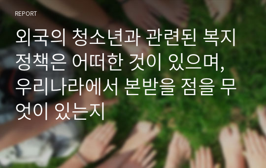 외국의 청소년과 관련된 복지정책은 어떠한 것이 있으며, 우리나라에서 본받을 점을 무엇이 있는지