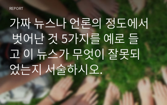 가짜 뉴스나 언론의 정도에서 벗어난 것 5가지를 예로 들고 이 뉴스가 무엇이 잘못되었는지 서술하시오.