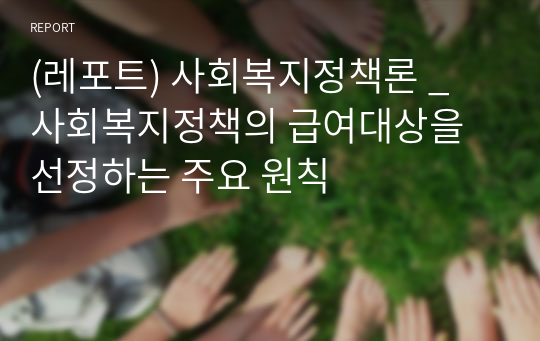 (레포트) 사회복지정책론 _ 사회복지정책의 급여대상을 선정하는 주요 원칙