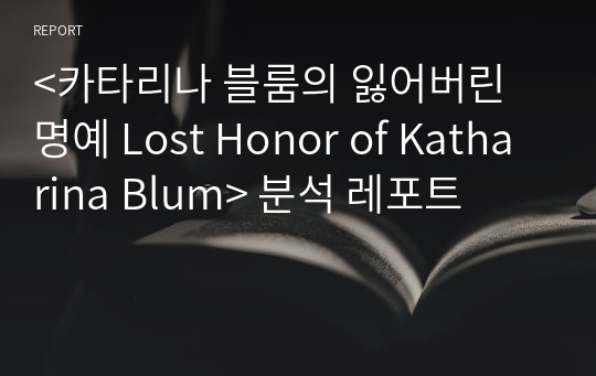 &lt;카타리나 블룸의 잃어버린 명예 Lost Honor of Katharina Blum&gt; 분석 레포트