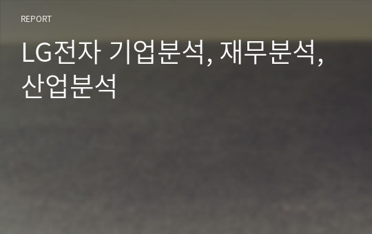 LG전자 기업분석, 재무분석, 산업분석