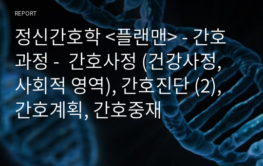 정신간호학 &lt;플랜맨&gt; - 간호과정 -  간호사정 (건강사정, 사회적 영역), 간호진단 (2), 간호계획, 간호중재