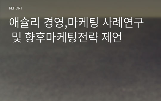 애슐리 경영,마케팅 사례연구 및 향후마케팅전략 제언