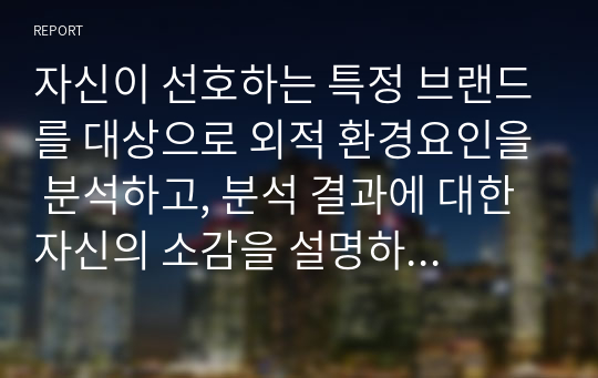 자신이 선호하는 특정 브랜드를 대상으로 외적 환경요인을 분석하고, 분석 결과에 대한 자신의 소감을 설명하시오.