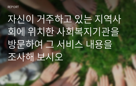 자신이 거주하고 있는 지역사회에 위치한 사회복지기관을 방문하여 그 서비스 내용을 조사해 보시오