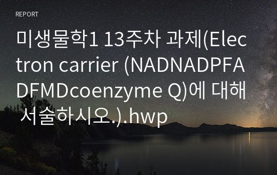 미생물학1 13주차 과제(Electron carrier (NADNADPFADFMDcoenzyme Q)에 대해 서술하시오.).hwp