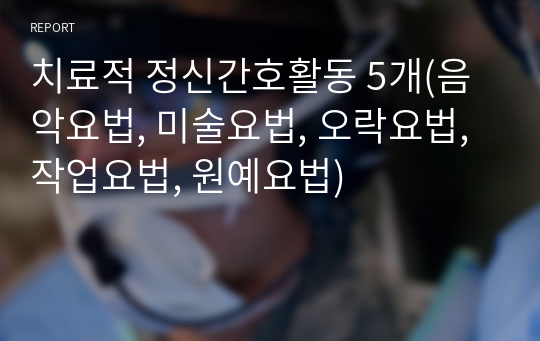 치료적 정신간호활동 5개(음악요법, 미술요법, 오락요법, 작업요법, 원예요법)